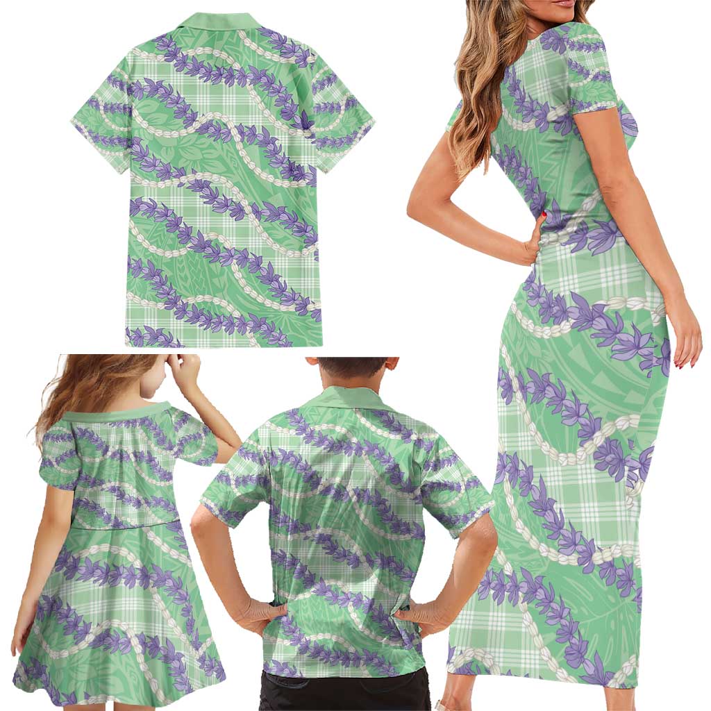Pastel Green Hawaii Palaka Honohono Pikake Family Matching Short Sleeve Bodycon Dress and Hawaiian Shirt Hawaiian Orchid Lei Polynesian Pattern - Polynesian Pride