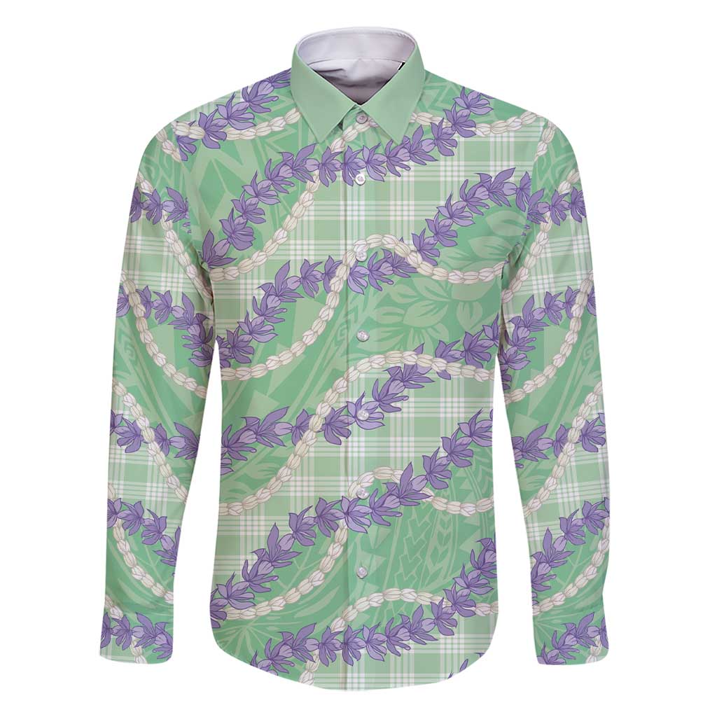 Pastel Green Hawaii Palaka Honohono Pikake Family Matching Short Sleeve Bodycon Dress and Hawaiian Shirt Hawaiian Orchid Lei Polynesian Pattern - Polynesian Pride