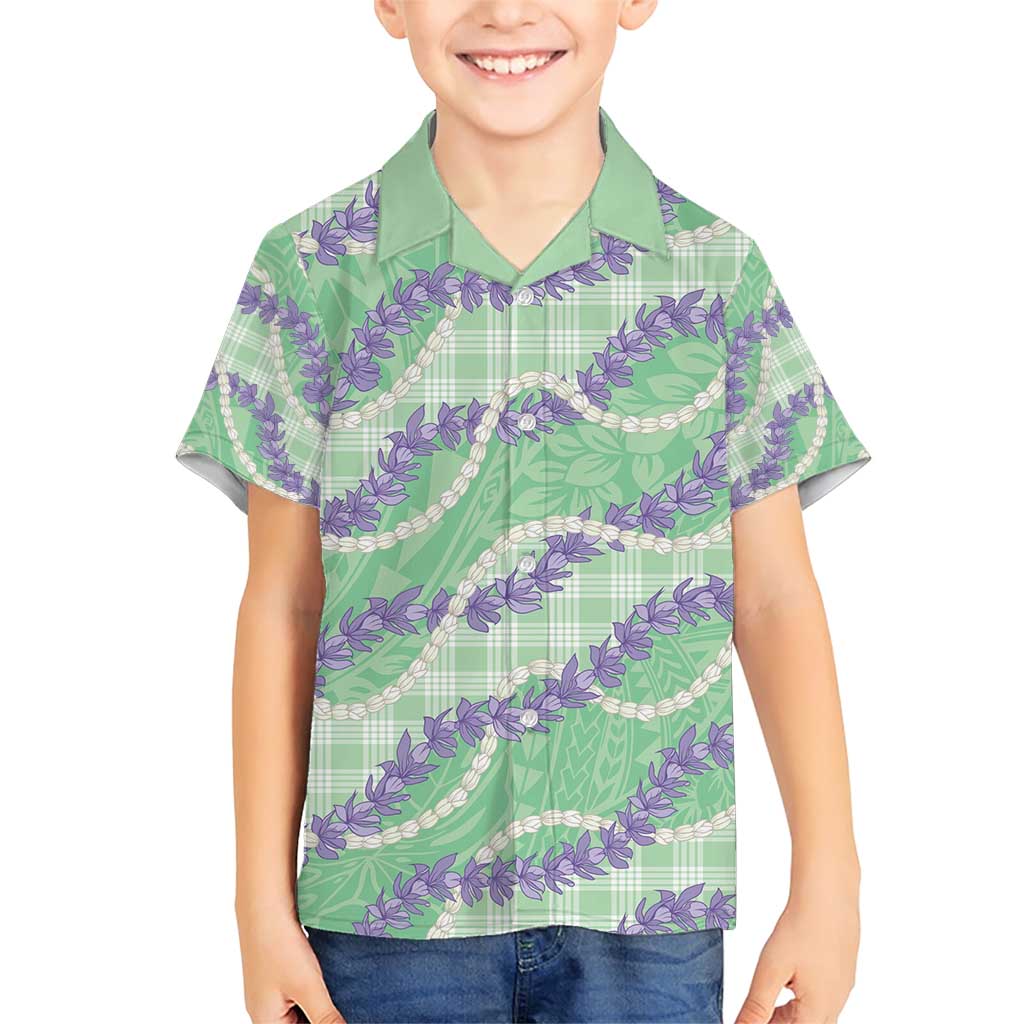 Pastel Green Hawaii Palaka Honohono Pikake Family Matching Short Sleeve Bodycon Dress and Hawaiian Shirt Hawaiian Orchid Lei Polynesian Pattern - Polynesian Pride