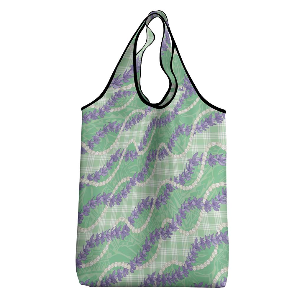 Pastel Green Hawaii Palaka Honohono Pikake Grocery Bag Hawaiian Orchid Lei Polynesian Pattern - Polynesian Pride