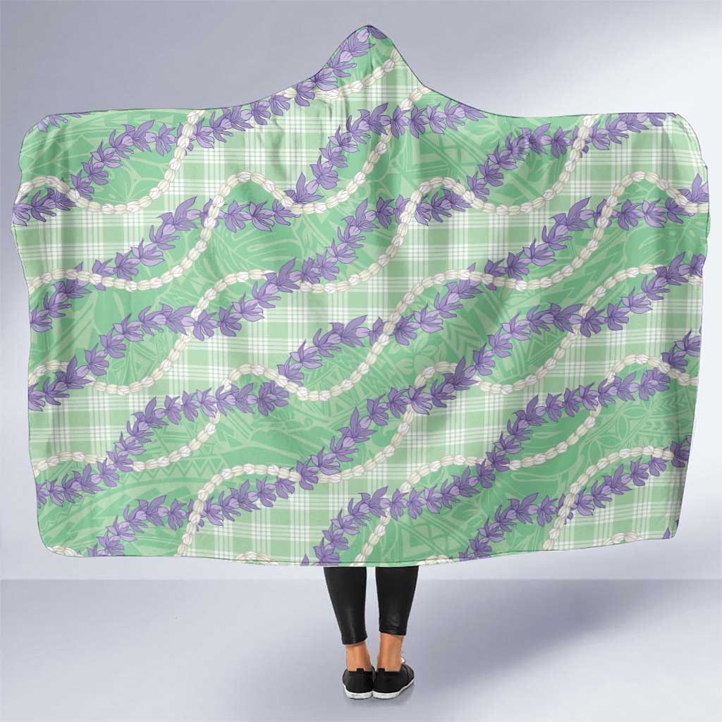 Pastel Green Hawaii Palaka Honohono Pikake Hooded Blanket Hawaiian Orchid Lei Polynesian Pattern LT14 One Size Pastel Green - Polynesian Pride