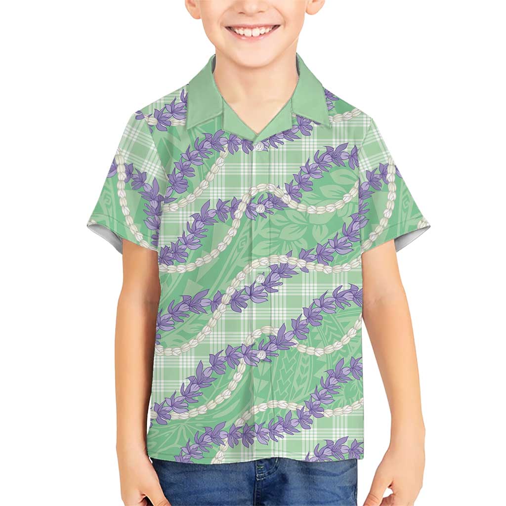 Pastel Green Hawaii Palaka Honohono Pikake Kid Hawaiian Shirt Hawaiian Orchid Lei Polynesian Pattern LT14 Kid Pastel Green - Polynesian Pride