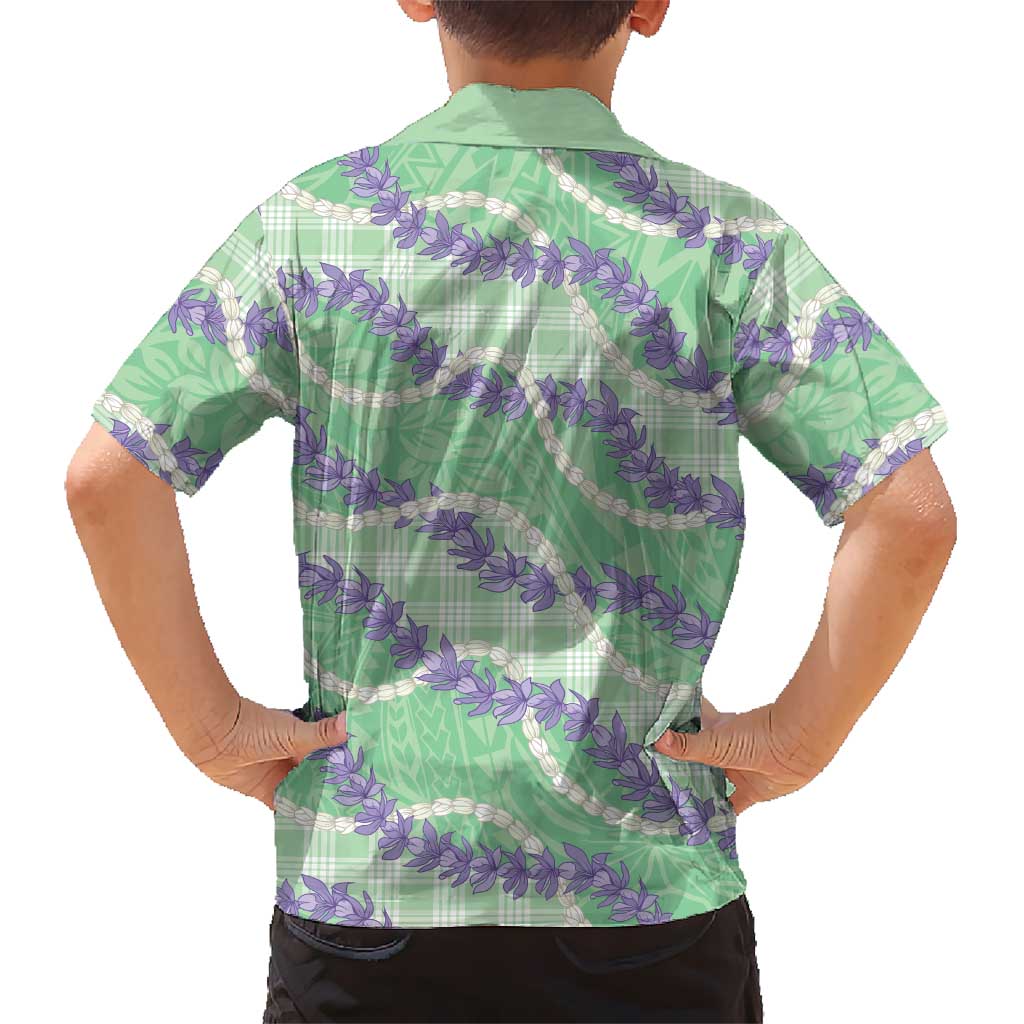 Pastel Green Hawaii Palaka Honohono Pikake Kid Hawaiian Shirt Hawaiian Orchid Lei Polynesian Pattern LT14 - Polynesian Pride