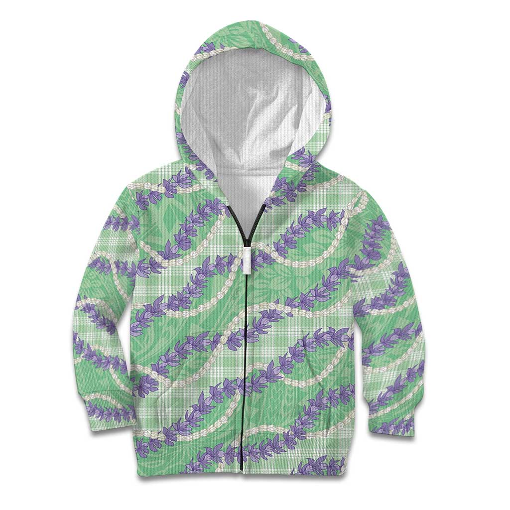 Pastel Green Hawaii Palaka Honohono Pikake Kid Hoodie Hawaiian Orchid Lei Polynesian Pattern - Polynesian Pride