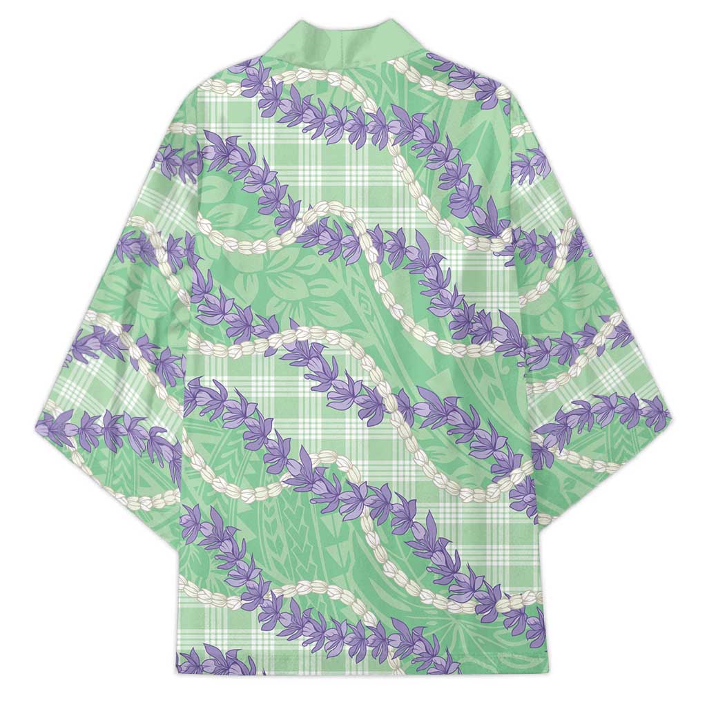 Pastel Green Hawaii Palaka Honohono Pikake Kimono Hawaiian Orchid Lei Polynesian Pattern - Polynesian Pride