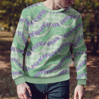 Pastel Green Hawaii Palaka Honohono Pikake Ugly Christmas Sweater Hawaiian Orchid Lei Polynesian Pattern - Polynesian Pride