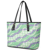 Pastel Green Hawaii Palaka Honohono Pikake Leather Tote Bag Hawaiian Orchid Lei Polynesian Pattern LT14 - Polynesian Pride
