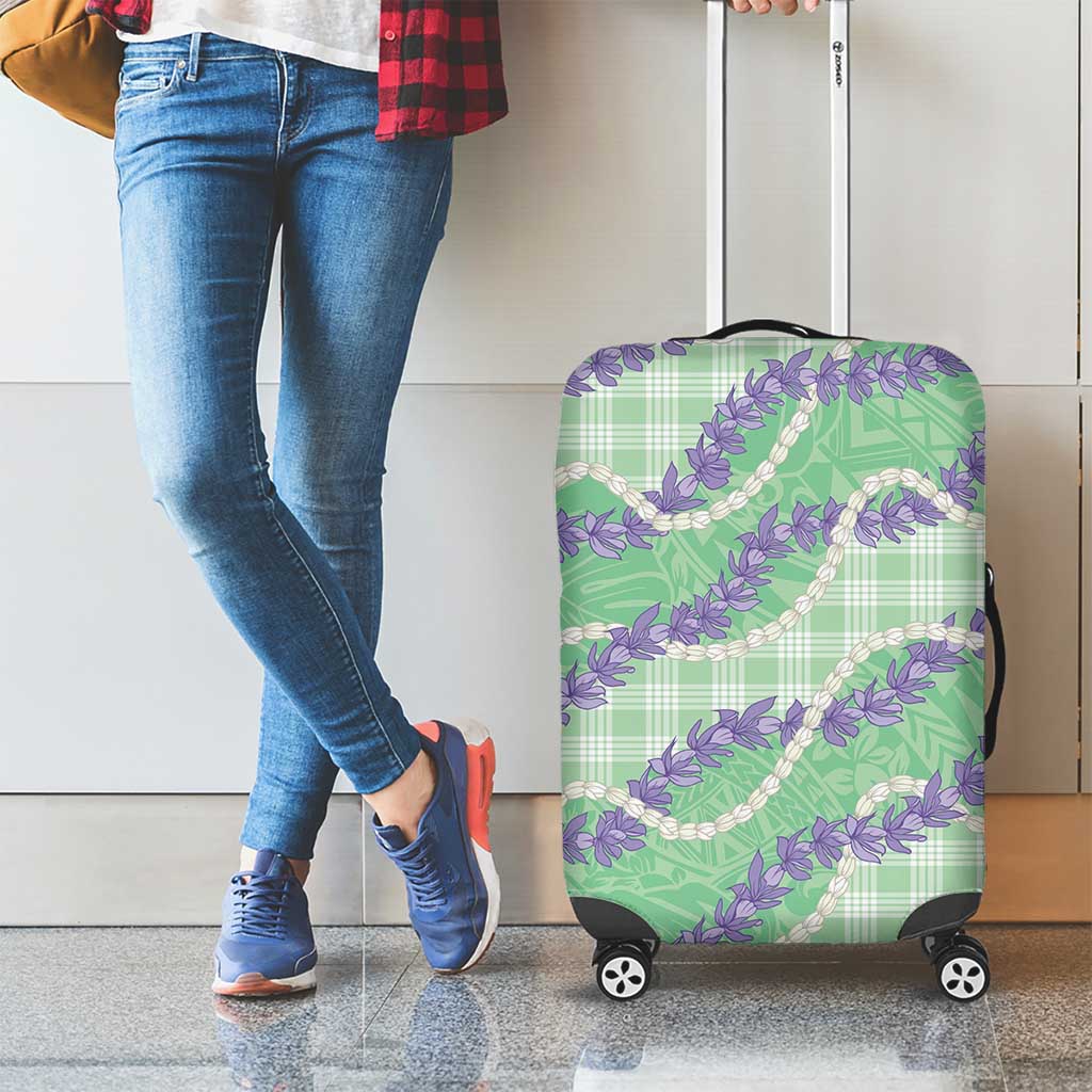 Pastel Green Hawaii Palaka Honohono Pikake Luggage Cover Hawaiian Orchid Lei Polynesian Pattern - Polynesian Pride