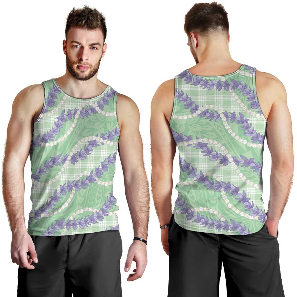 Pastel Green Hawaii Palaka Honohono Pikake Men Tank Top Hawaiian Orchid Lei Polynesian Pattern - Polynesian Pride