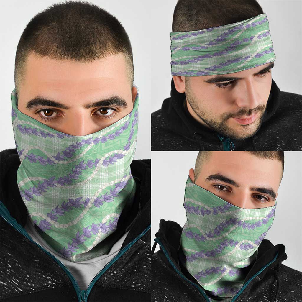 Pastel Green Hawaii Palaka Honohono Pikake Neck Gaiter Hawaiian Orchid Lei Polynesian Pattern - Polynesian Pride