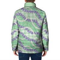 Pastel Green Hawaii Palaka Honohono Pikake Padded Jacket Hawaiian Orchid Lei Polynesian Pattern - Polynesian Pride