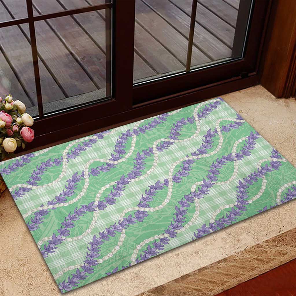 Pastel Green Hawaii Palaka Honohono Pikake Rubber Doormat Hawaiian Orchid Lei Polynesian Pattern LT14 - Polynesian Pride
