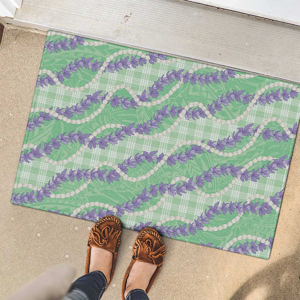 Pastel Green Hawaii Palaka Honohono Pikake Rubber Doormat Hawaiian Orchid Lei Polynesian Pattern LT14 - Polynesian Pride