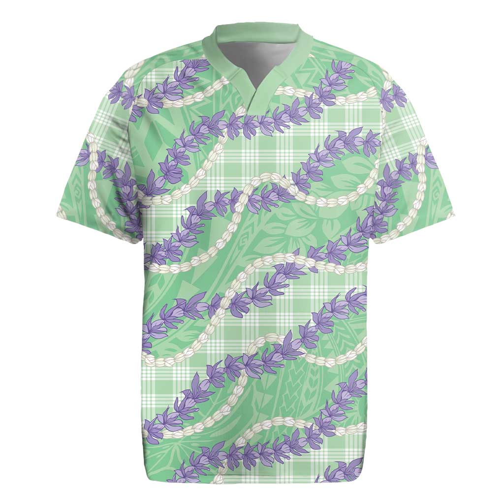 Pastel Green Hawaii Palaka Honohono Pikake Rugby Jersey Hawaiian Orchid Lei Polynesian Pattern - Polynesian Pride