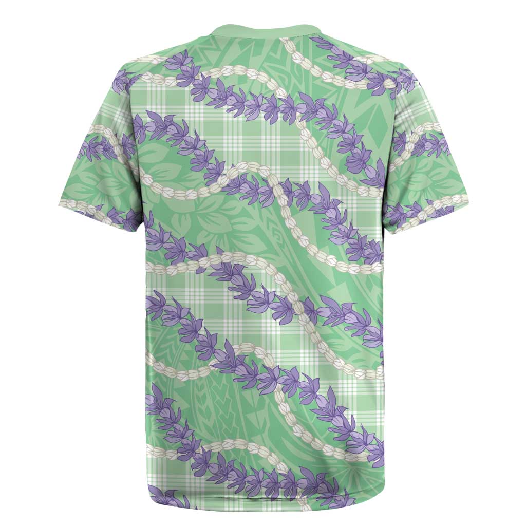 Pastel Green Hawaii Palaka Honohono Pikake Rugby Jersey Hawaiian Orchid Lei Polynesian Pattern - Polynesian Pride