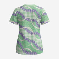 Pastel Green Hawaii Palaka Honohono Pikake Scrub Top Hawaiian Orchid Lei Polynesian Pattern - Polynesian Pride