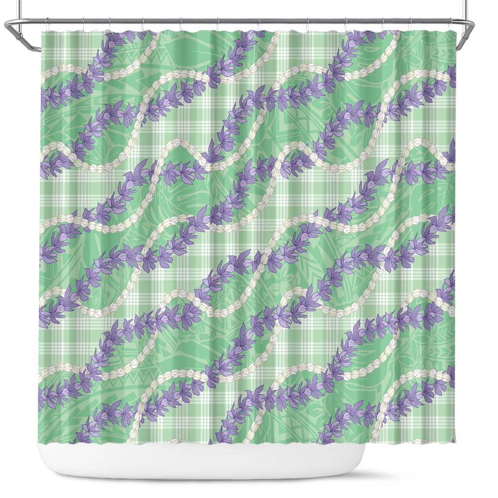 Pastel Green Hawaii Palaka Honohono Pikake Shower Curtain Hawaiian Orchid Lei Polynesian Pattern - Polynesian Pride