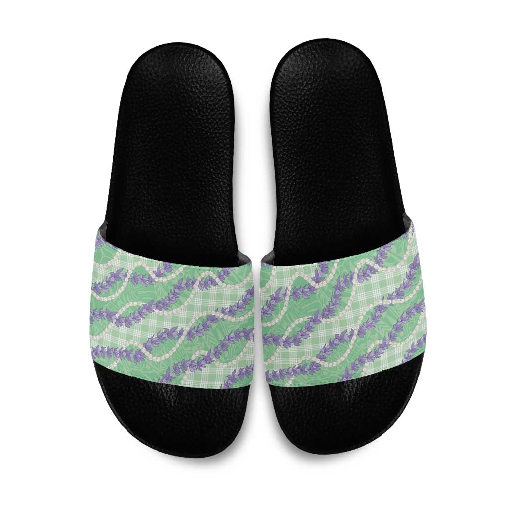 Pastel Green Hawaii Palaka Honohono Pikake Slide Sandals Hawaiian Orchid Lei Polynesian Pattern LT14 Pastel Green - Polynesian Pride