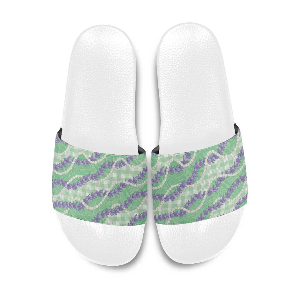 Pastel Green Hawaii Palaka Honohono Pikake Slide Sandals Hawaiian Orchid Lei Polynesian Pattern LT14 Pastel Green - Polynesian Pride