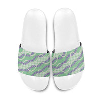Pastel Green Hawaii Palaka Honohono Pikake Slide Sandals Hawaiian Orchid Lei Polynesian Pattern LT14 Pastel Green - Polynesian Pride