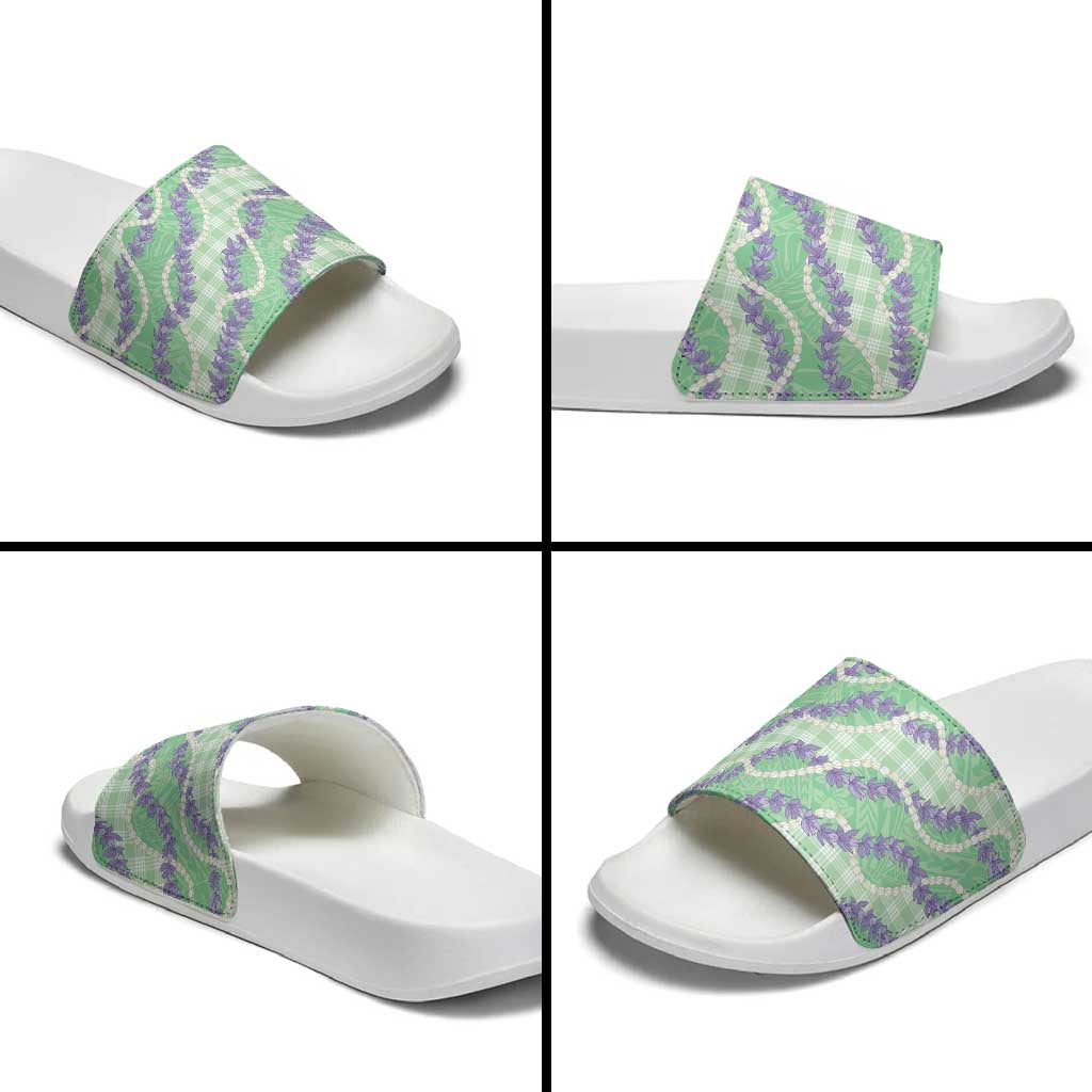 Pastel Green Hawaii Palaka Honohono Pikake Slide Sandals Hawaiian Orchid Lei Polynesian Pattern LT14 - Polynesian Pride