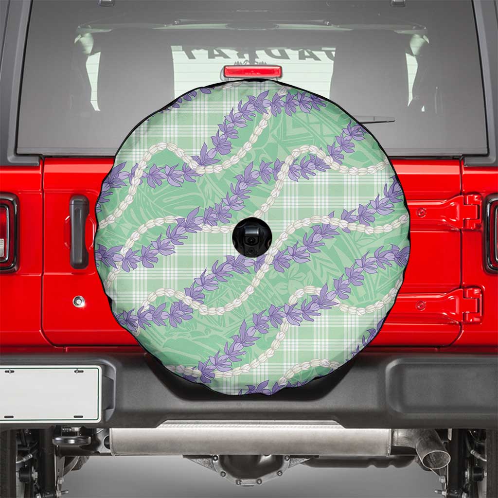 Pastel Green Hawaii Palaka Honohono Pikake Spare Tire Cover Hawaiian Orchid Lei Polynesian Pattern - Polynesian Pride
