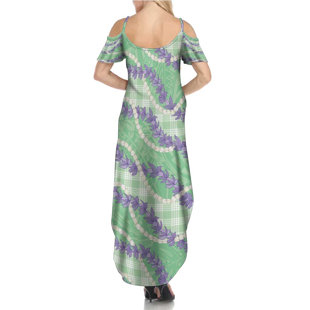 Pastel Green Hawaii Palaka Honohono Pikake Summer Maxi Dress Hawaiian Orchid Lei Polynesian Pattern - Polynesian Pride