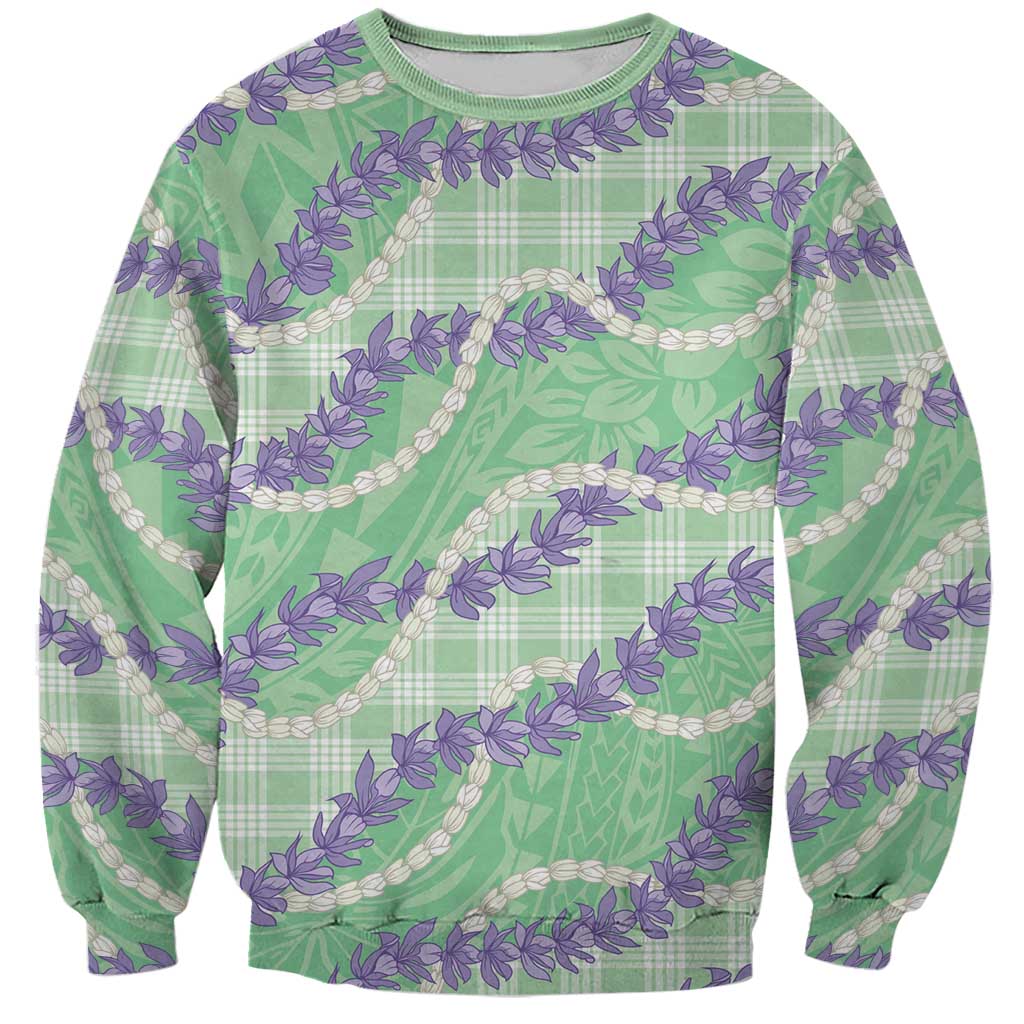 Pastel Green Hawaii Palaka Honohono Pikake Sweatshirt Hawaiian Orchid Lei Polynesian Pattern - Polynesian Pride