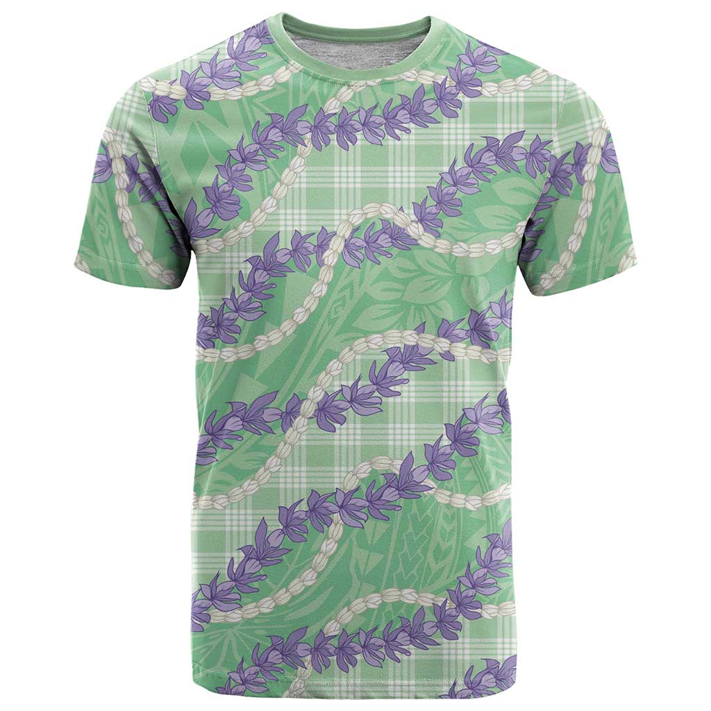 Pastel Green Hawaii Palaka Honohono Pikake T Shirt Hawaiian Orchid Lei Polynesian Pattern - Polynesian Pride