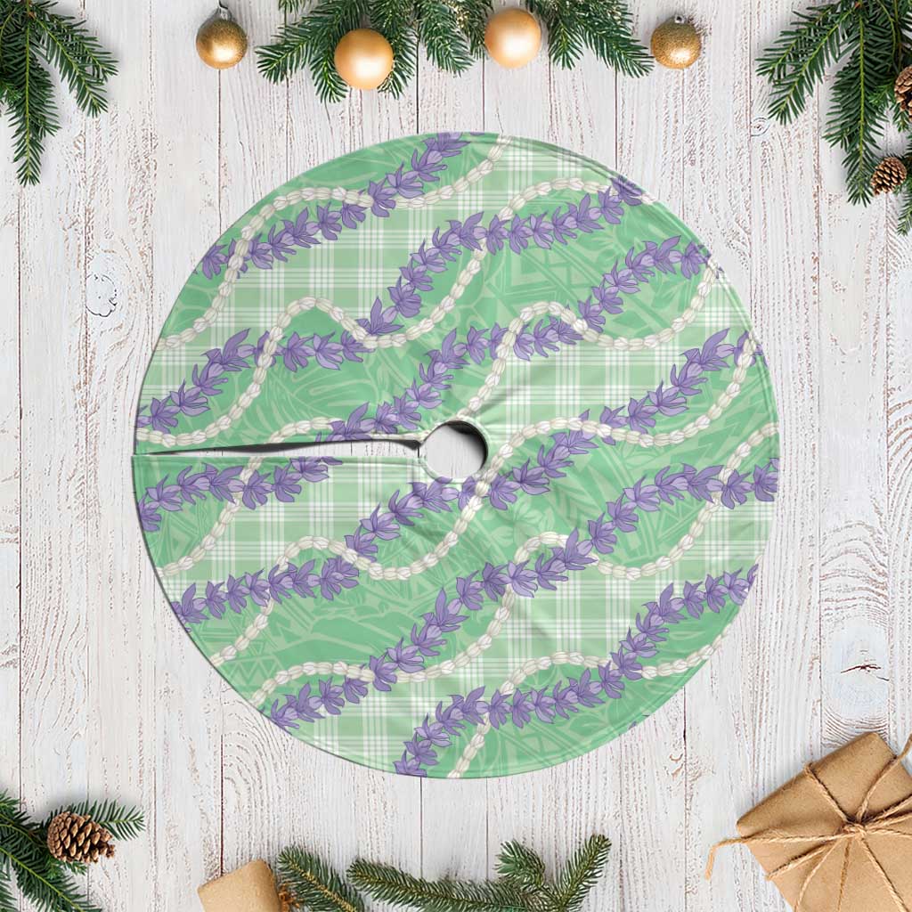 Pastel Green Hawaii Palaka Honohono Pikake Tree Skirt Hawaiian Orchid Lei Polynesian Pattern - Polynesian Pride