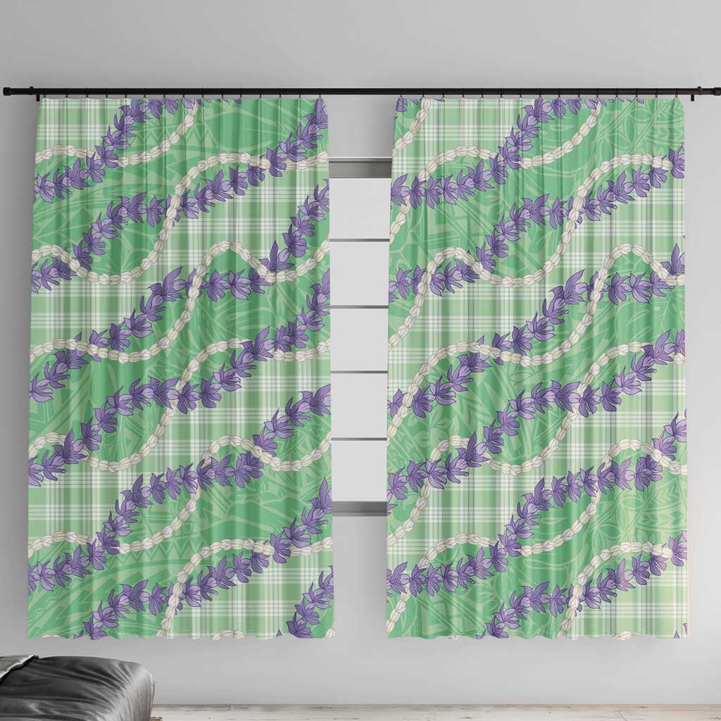 Pastel Green Hawaii Palaka Honohono Pikake Window Curtain Hawaiian Orchid Lei Polynesian Pattern - Polynesian Pride