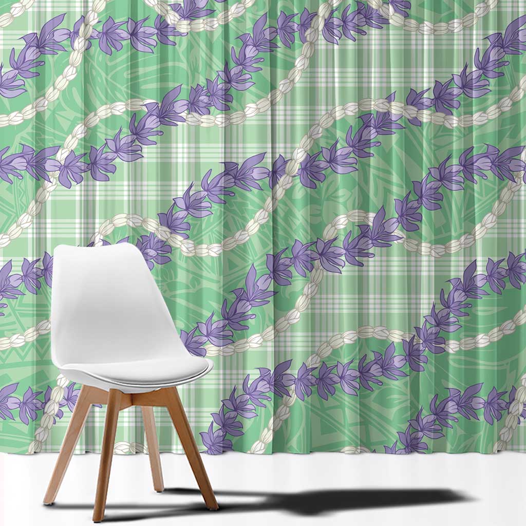 Pastel Green Hawaii Palaka Honohono Pikake Window Curtain Hawaiian Orchid Lei Polynesian Pattern - Polynesian Pride