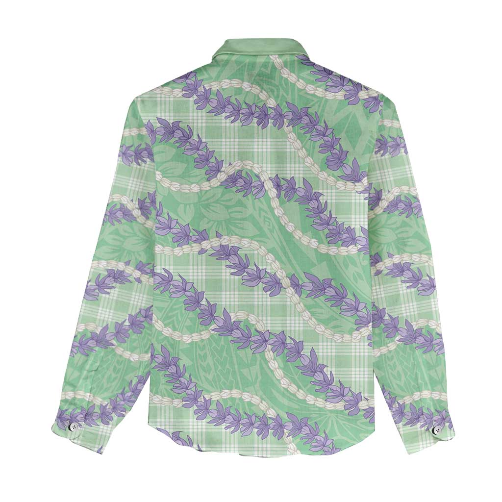 Pastel Green Hawaii Palaka Honohono Pikake Women Casual Shirt Hawaiian Orchid Lei Polynesian Pattern - Polynesian Pride