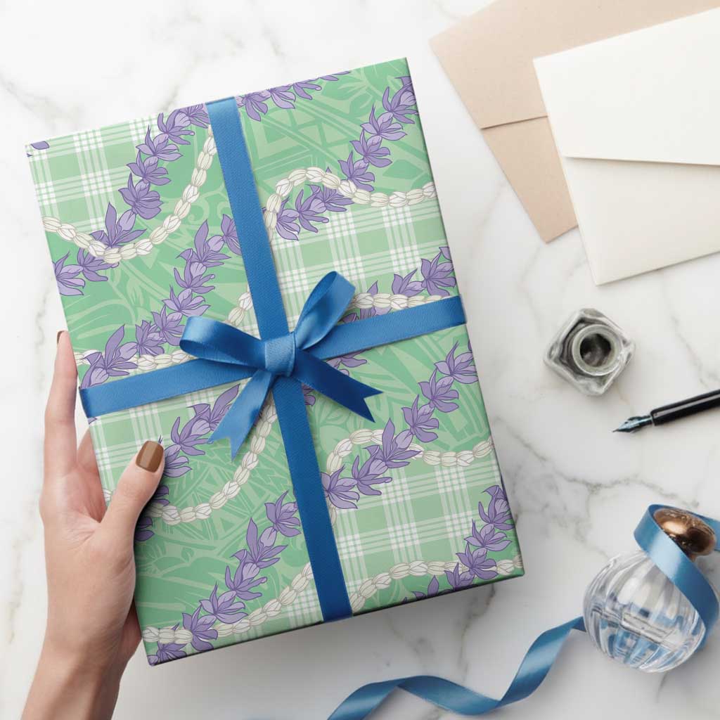 Pastel Green Hawaii Palaka Honohono Pikake Wrapping Paper Hawaiian Orchid Lei Polynesian Pattern LT14 - Polynesian Pride