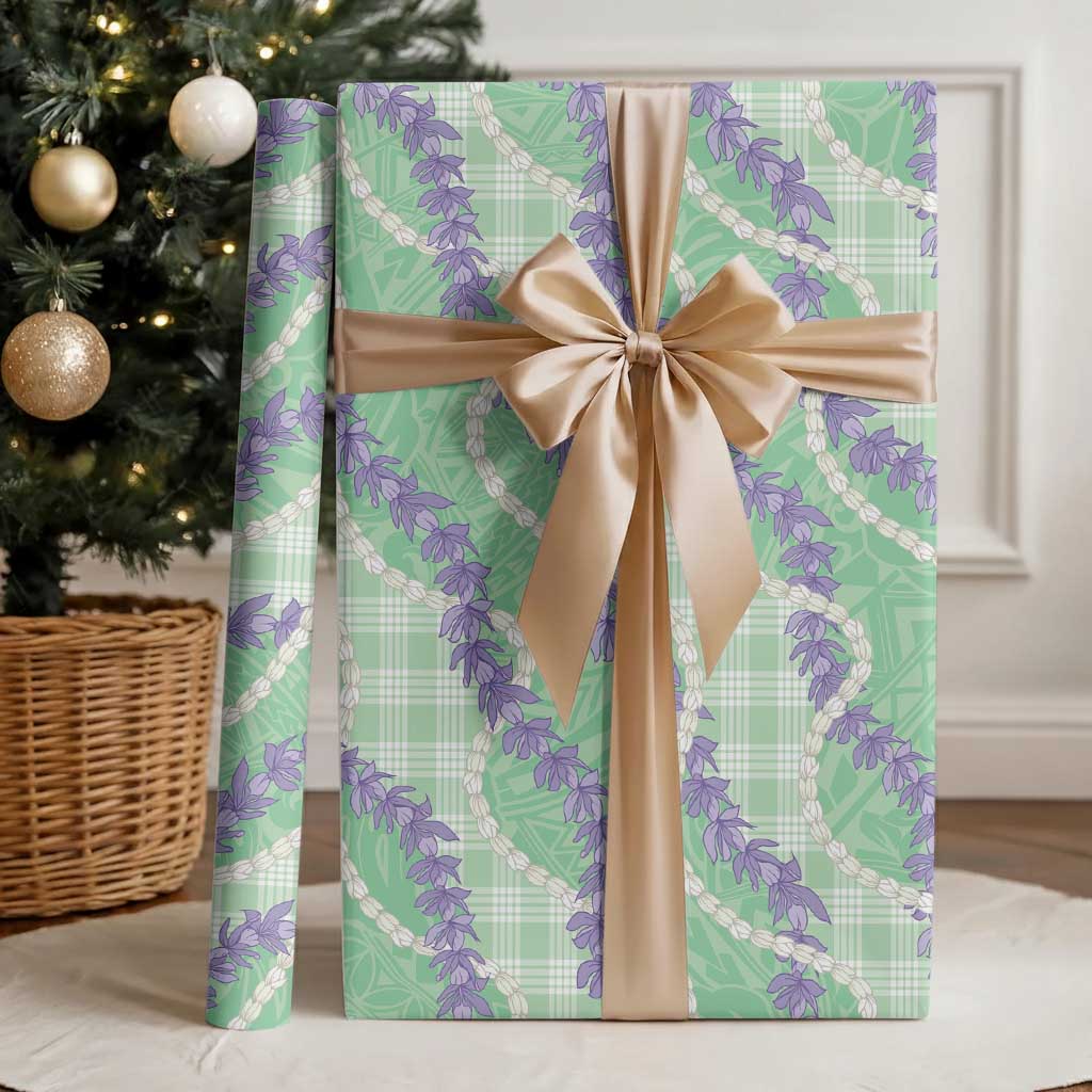 Pastel Green Hawaii Palaka Honohono Pikake Wrapping Paper Hawaiian Orchid Lei Polynesian Pattern LT14 - Polynesian Pride