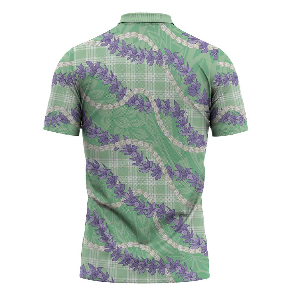 Pastel Green Hawaii Palaka Honohono Pikake Zipper Polo Shirt Hawaiian Orchid Lei Polynesian Pattern - Polynesian Pride