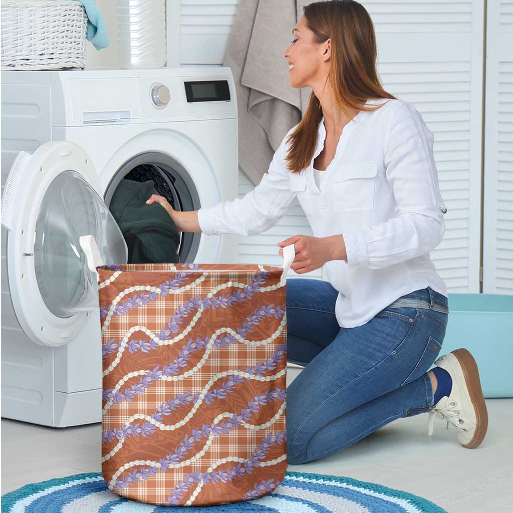 Orange Hawaii Palaka Honohono Pikake Laundry Basket Hawaiian Orchid Lei Polynesian Pattern LT14 - Polynesian Pride