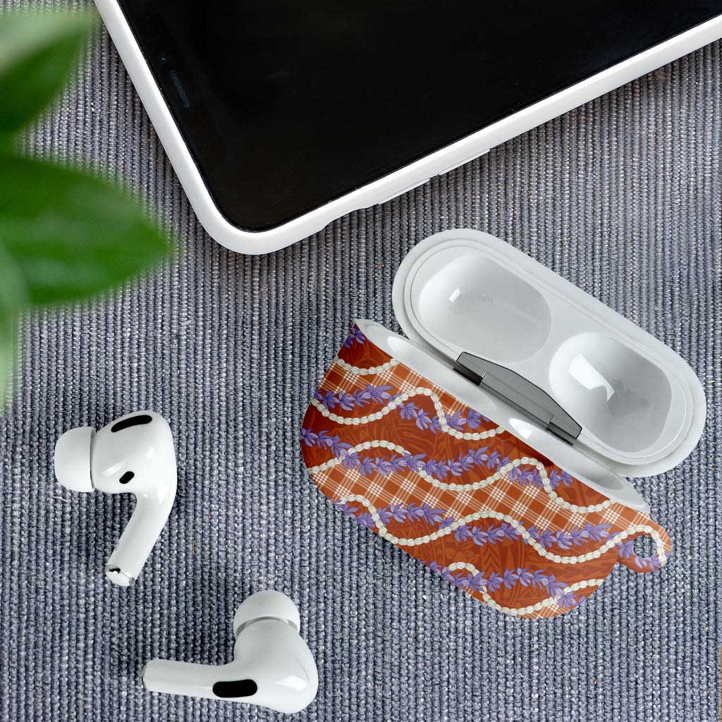 Orange Hawaii Palaka Honohono Pikake AirPods Case Hawaiian Orchid Lei Polynesian Pattern - Polynesian Pride