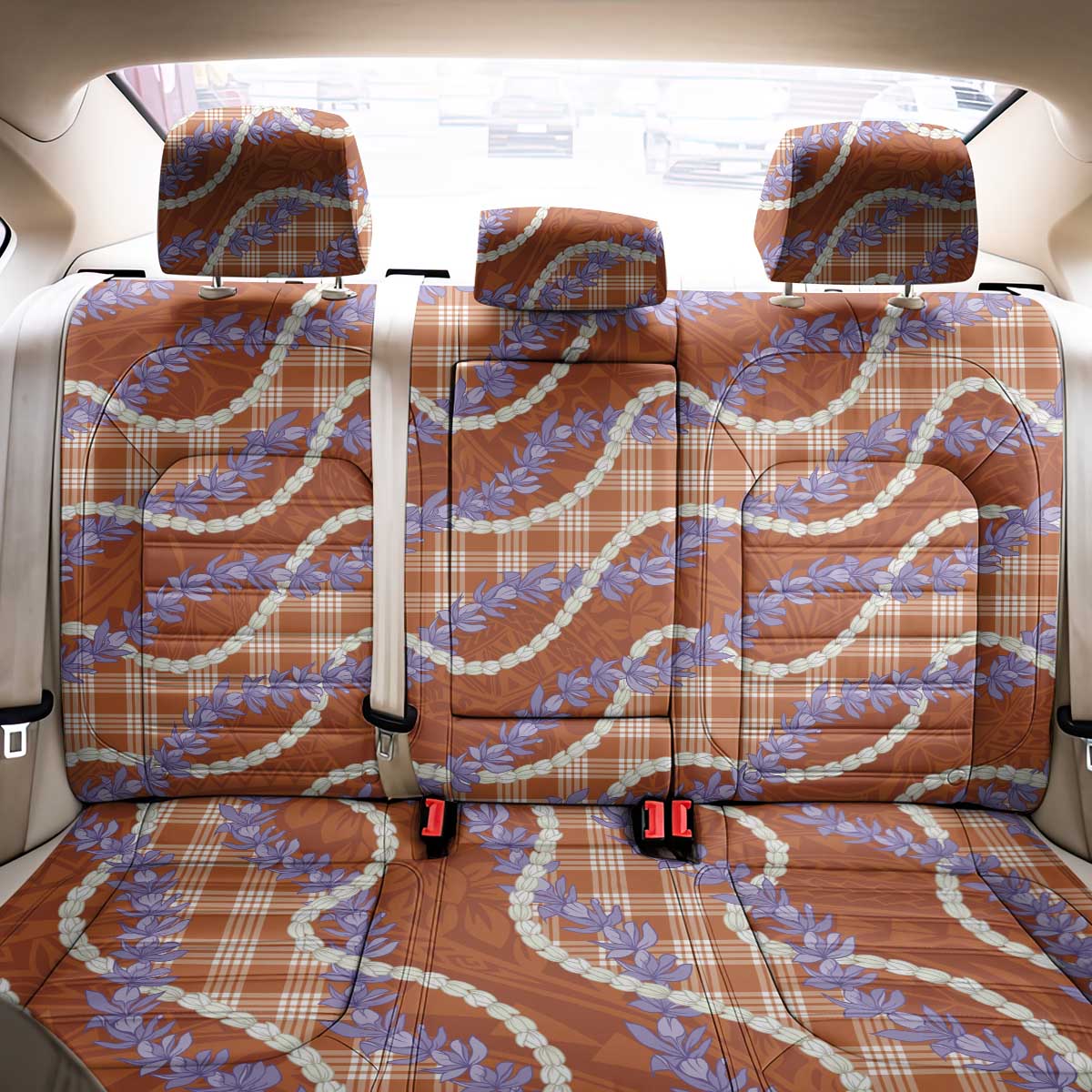 Orange Hawaii Palaka Honohono Pikake Back Car Seat Cover Hawaiian Orchid Lei Polynesian Pattern - Polynesian Pride