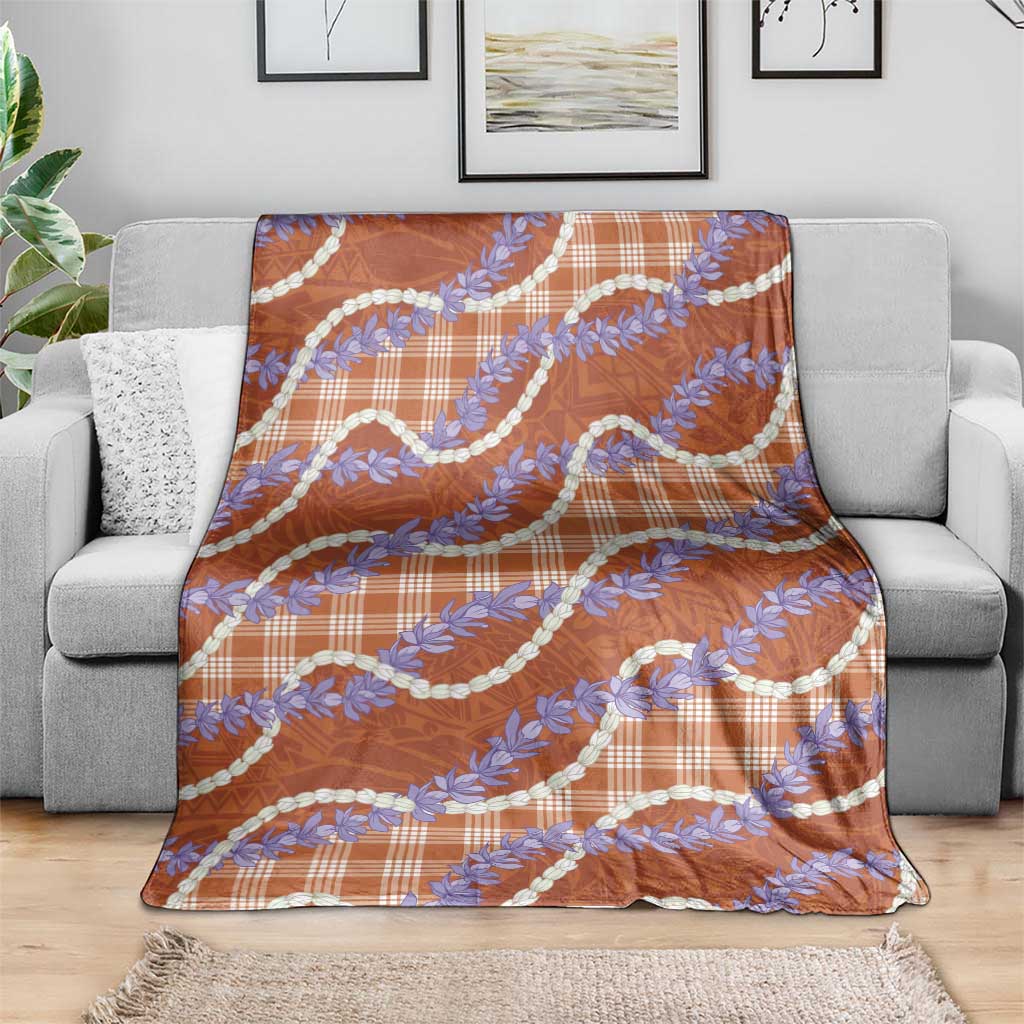 Orange Hawaii Palaka Honohono Pikake Blanket Hawaiian Orchid Lei Polynesian Pattern - Polynesian Pride