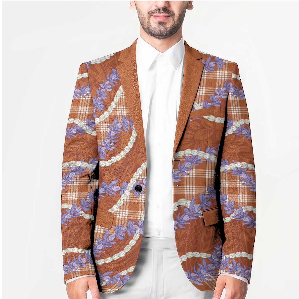 Orange Hawaii Palaka Honohono Pikake Blazer Hawaiian Orchid Lei Polynesian Pattern - Polynesian Pride