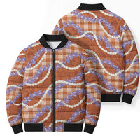 Orange Hawaii Palaka Honohono Pikake Bomber Puffer Jacket Hawaiian Orchid Lei Polynesian Pattern - Polynesian Pride