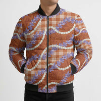 Orange Hawaii Palaka Honohono Pikake Bomber Puffer Jacket Hawaiian Orchid Lei Polynesian Pattern - Polynesian Pride