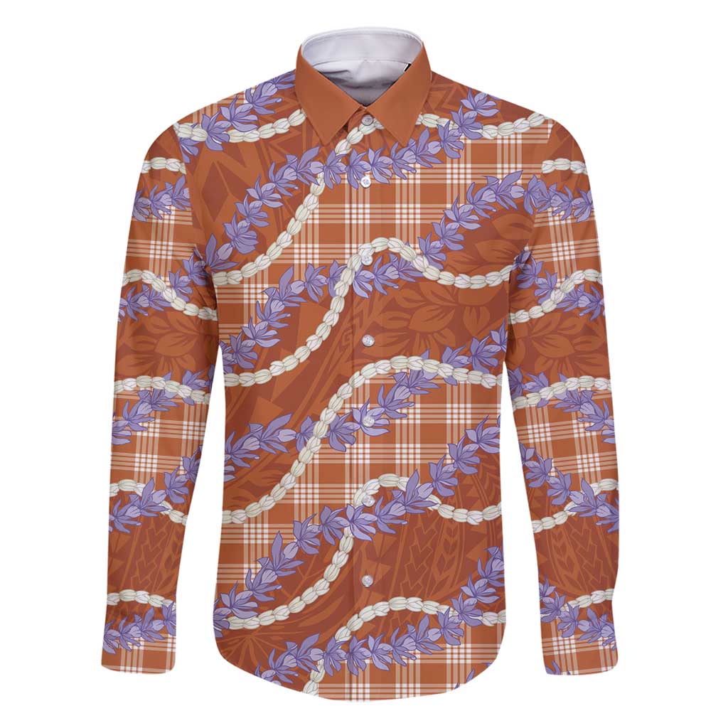 Orange Hawaii Palaka Honohono Pikake Family Matching Off Shoulder Short Dress and Hawaiian Shirt Hawaiian Orchid Lei Polynesian Pattern - Polynesian Pride