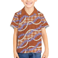 Orange Hawaii Palaka Honohono Pikake Family Matching Short Sleeve Bodycon Dress and Hawaiian Shirt Hawaiian Orchid Lei Polynesian Pattern - Polynesian Pride