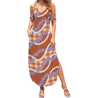 Orange Hawaii Palaka Honohono Pikake Family Matching Summer Maxi Dress and Hawaiian Shirt Hawaiian Orchid Lei Polynesian Pattern - Polynesian Pride