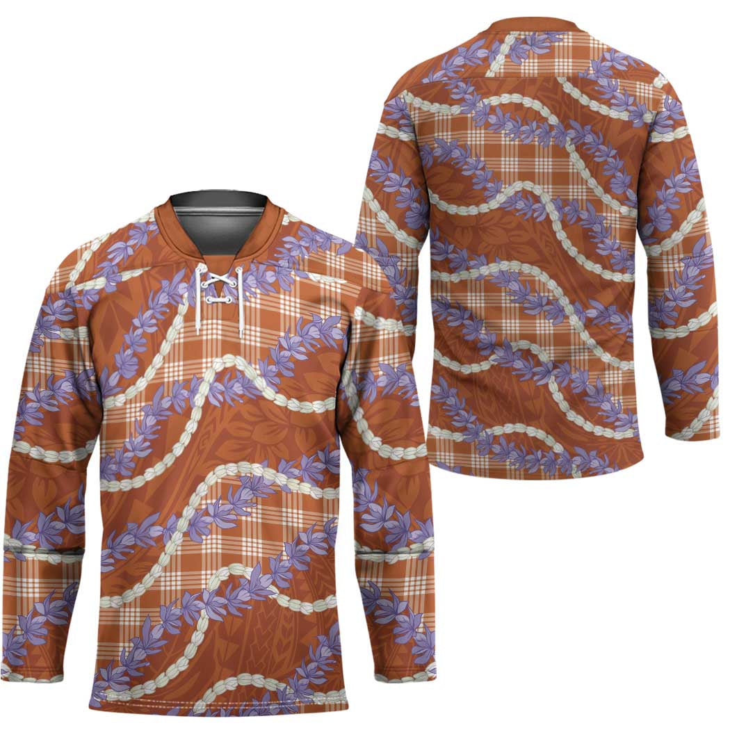 Orange Hawaii Palaka Honohono Pikake Hockey Jersey Hawaiian Orchid Lei Polynesian Pattern - Polynesian Pride