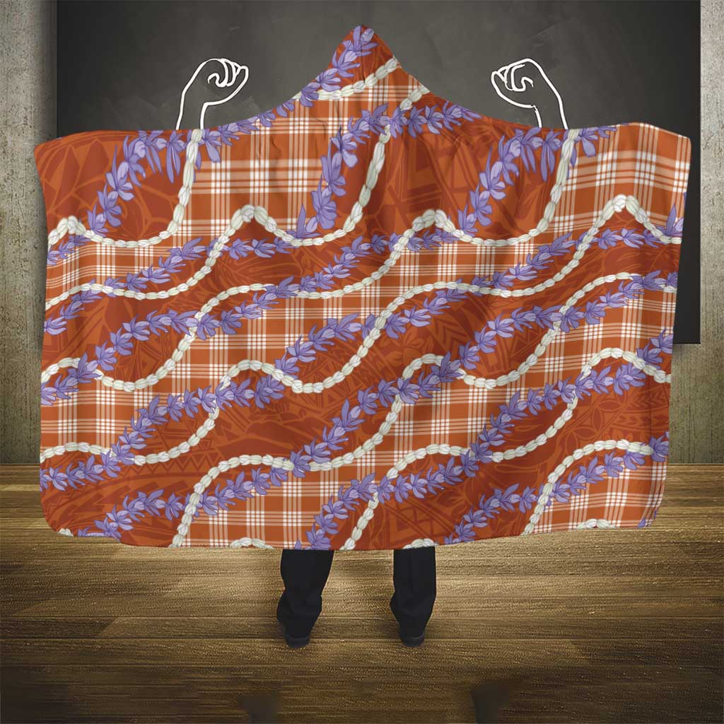 Orange Hawaii Palaka Honohono Pikake Hooded Blanket Hawaiian Orchid Lei Polynesian Pattern - Polynesian Pride