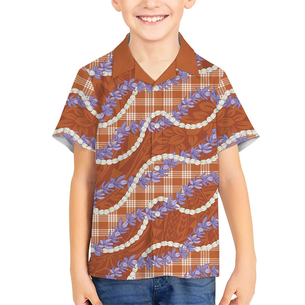 Orange Hawaii Palaka Honohono Pikake Kid Hawaiian Shirt Hawaiian Orchid Lei Polynesian Pattern LT14 Kid Orange - Polynesian Pride