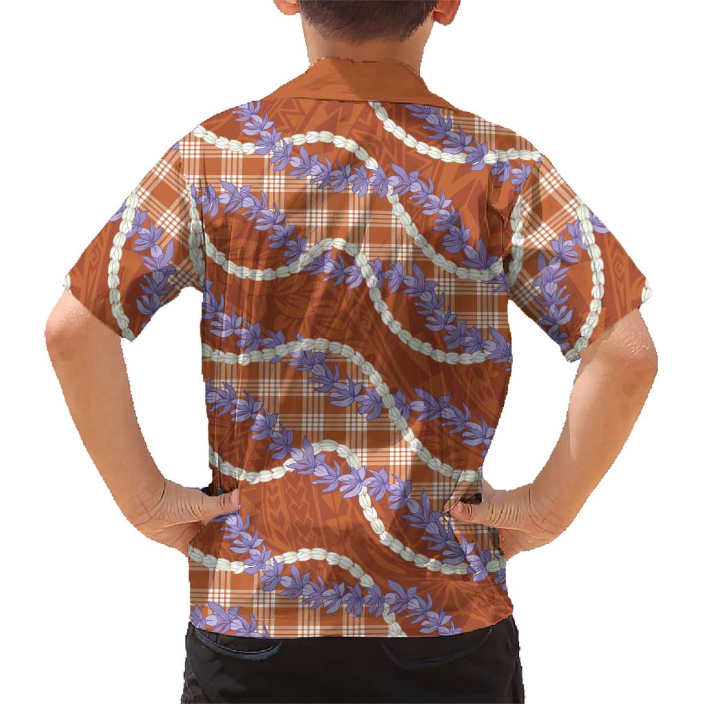 Orange Hawaii Palaka Honohono Pikake Kid Hawaiian Shirt Hawaiian Orchid Lei Polynesian Pattern LT14 - Polynesian Pride